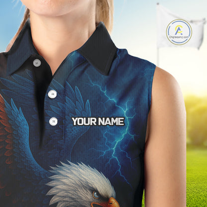 Red amd Blue Lightning Thunder Eagle Women sleeveless golf polo shirt custom Eagle ladies golf attire NQS9977