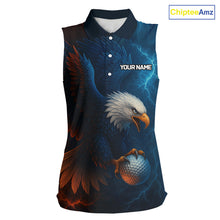Load image into Gallery viewer, Red amd Blue Lightning Thunder Eagle Women sleeveless golf polo shirt custom Eagle ladies golf attire NQS9977