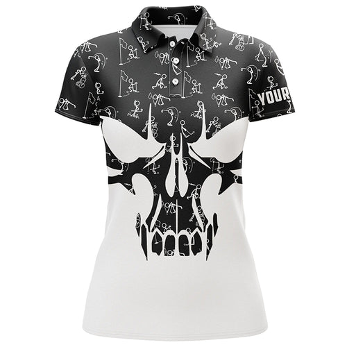 Black and white Womens golf polo shirts custom funny skull golf pattern shirts for ladies, golf gifts NQS5750