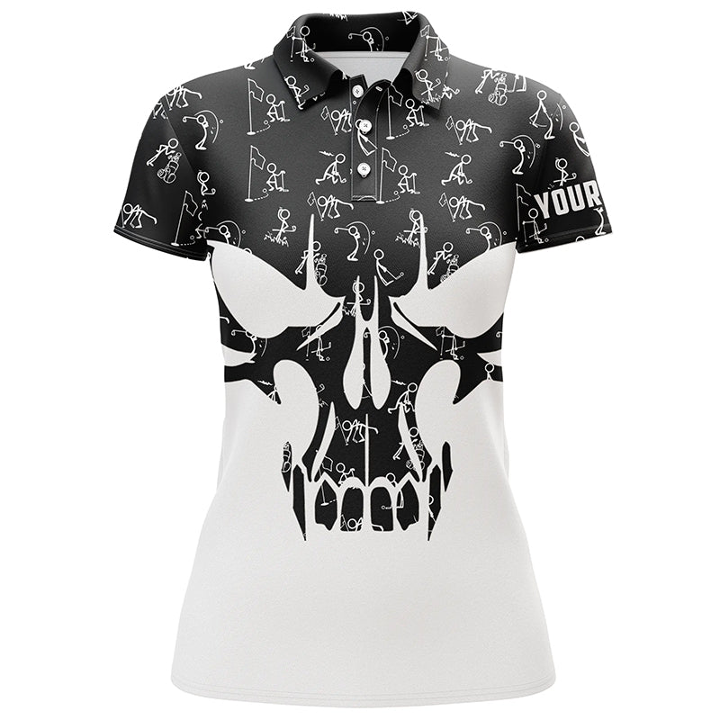 Black and white Womens golf polo shirts custom funny skull golf pattern shirts for ladies, golf gifts NQS5750