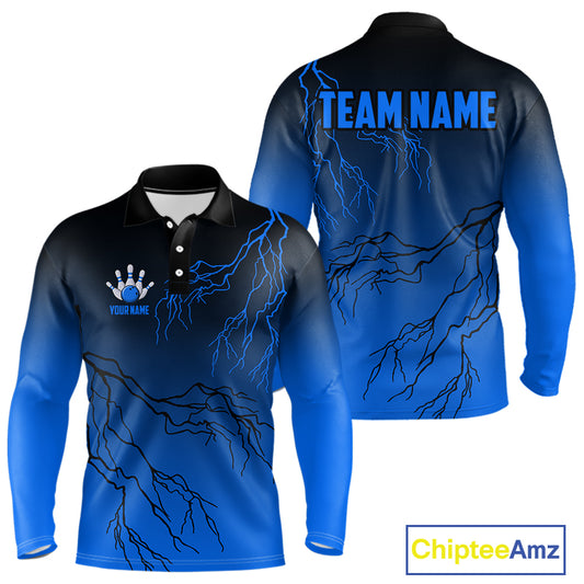 Black and Blue gradient Lightning thunder storm Bowling shirts for Men Custom Bowling Team Jerseys NQS10135