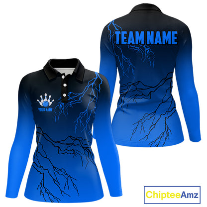 Black and Blue gradient Lightning thunder storm Bowling shirts for Women Custom Bowling Team Jerseys NQS10135