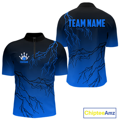 Black and Blue gradient Lightning thunder storm Bowling shirts for Men Custom Bowling Team Jerseys NQS10135
