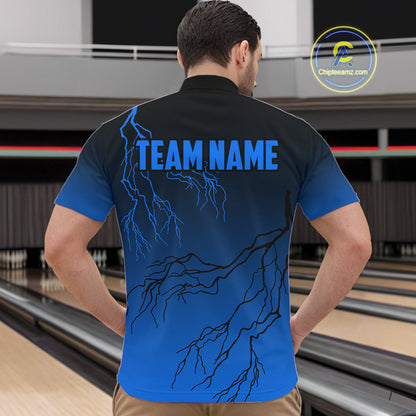 Black and Blue gradient Lightning thunder storm Bowling shirts for Men Custom Bowling Team Jerseys NQS10135