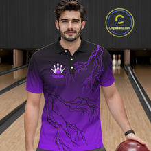 Load image into Gallery viewer, Black and Purple gradient Lightning thunder storm Bowling shirts for Men Custom Bowling Team Jerseys NQS10136