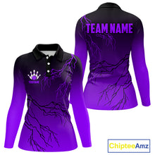 Load image into Gallery viewer, Black and Purple gradient Lightning thunder storm Bowling shirts for Women Custom Bowling Team Jersey NQS10136