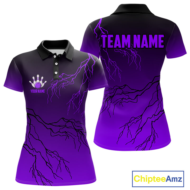 Black and Purple gradient Lightning thunder storm Bowling shirts for Women Custom Bowling Team Jersey NQS10136