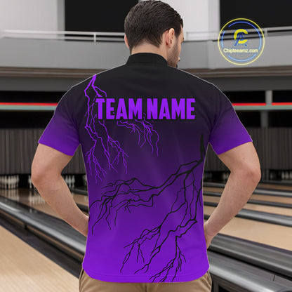Black and Purple gradient Lightning thunder storm Bowling shirts for Men Custom Bowling Team Jerseys NQS10136