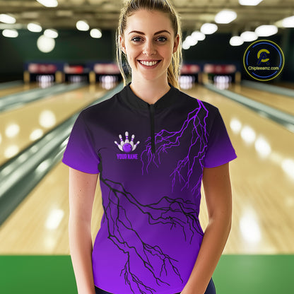 Black and Purple gradient Lightning thunder storm Bowling shirts for Women Custom Bowling Team Jersey NQS10136