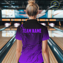 Load image into Gallery viewer, Black and Purple gradient Lightning thunder storm Bowling shirts for Women Custom Bowling Team Jersey NQS10136
