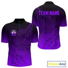 Load image into Gallery viewer, Black and Purple gradient Lightning thunder storm Bowling shirts for Men Custom Bowling Team Jerseys NQS10136