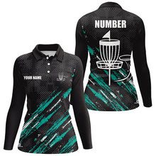 Load image into Gallery viewer, Black and Green camo Disc golf basket custom team women disc golf polo shirt, disc golf attire NQS8068