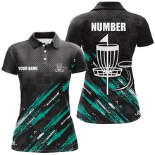 Load image into Gallery viewer, Black and Green camo Disc golf basket custom team women disc golf polo shirt, disc golf attire NQS8068