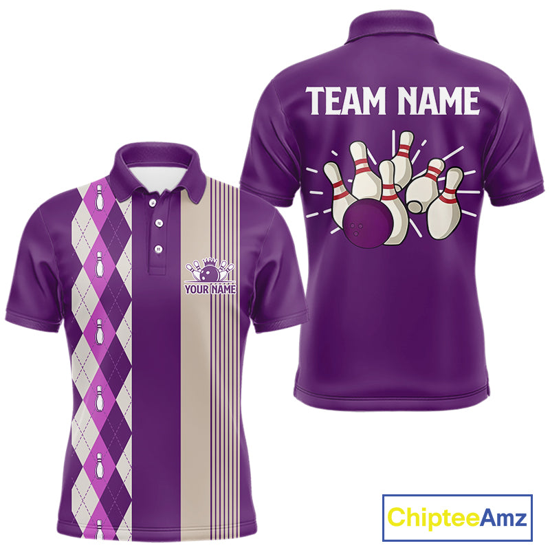 Retro Purple argyle pattern Bowling shirts For Men custom bowling team jerseys Bowler Outfits NQS10275