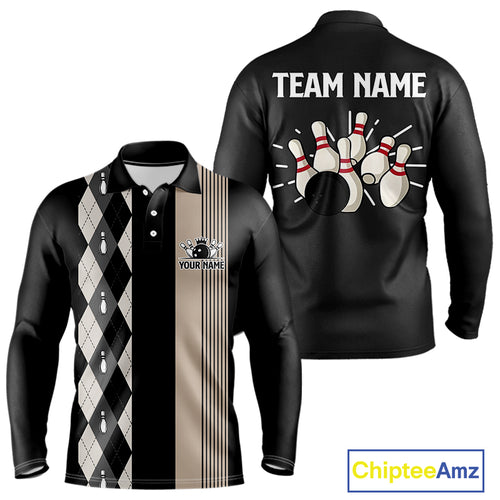 Retro Black argyle pattern Bowling shirts For Men custom bowling team jerseys Bowler Outfits NQS10276