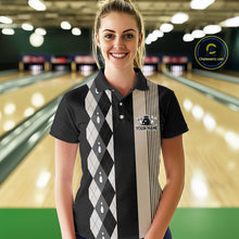 Load image into Gallery viewer, Retro Black argyle pattern Bowling shirts For Women custom bowling team jerseys Bowler Outfits NQS10276