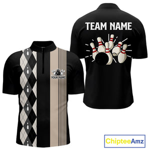 Retro Black argyle pattern Bowling shirts For Men custom bowling team jerseys Bowler Outfits NQS10276