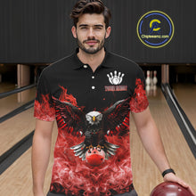 Load image into Gallery viewer, Red Flame Smoke American Flag Eagle Skull Mens Bowling Shirts Custom Patriotic Bowling Team Jersey NQS10279