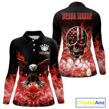 Load image into Gallery viewer, Red Flame Smoke American Flag Eagle Skull Women Bowling Shirts Custom Patriotic Bowling Team Jersey NQS10279