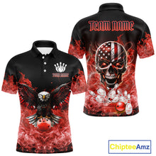 Load image into Gallery viewer, Red Flame Smoke American Flag Eagle Skull Mens Bowling Shirts Custom Patriotic Bowling Team Jersey NQS10279