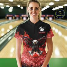 Load image into Gallery viewer, Red Flame Smoke American Flag Eagle Skull Women Bowling Shirts Custom Patriotic Bowling Team Jersey NQS10279