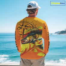 Load image into Gallery viewer, Custom Walleye Compass Long Sleeve Fishing Shirts, Personalized Walleye Fishing Jersey | Orange NQS10468
