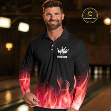 Load image into Gallery viewer, Personalized Mens Bowling Shirt Red flame Bowling Ball and Pins Team bowling jerseys for men Bowler NQS10473