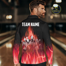 Load image into Gallery viewer, Personalized Mens Bowling Shirt Red flame Bowling Ball and Pins Team bowling jerseys for men Bowler NQS10473