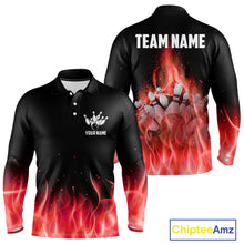 Load image into Gallery viewer, Personalized Mens Bowling Shirt Red flame Bowling Ball and Pins Team bowling jerseys for men Bowler NQS10473