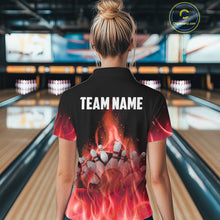 Load image into Gallery viewer, Personalized Women Bowling Shirt Red flame Bowling Ball Pins Team bowling jerseys for ladies Bowler NQS10473