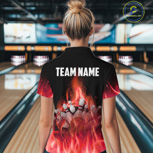 Load image into Gallery viewer, Personalized Women Bowling Shirt Red flame Bowling Ball Pins Team bowling jerseys for ladies Bowler NQS10473