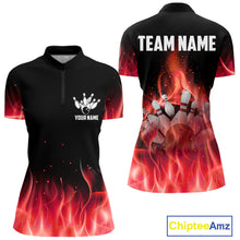 Load image into Gallery viewer, Personalized Women Bowling Shirt Red flame Bowling Ball Pins Team bowling jerseys for ladies Bowler NQS10473