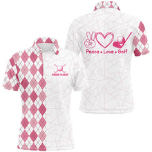 Load image into Gallery viewer, Pink argyle pattern Mens golf polo shirts custom peace love golf team jerseys, golf attire for men NQS8490