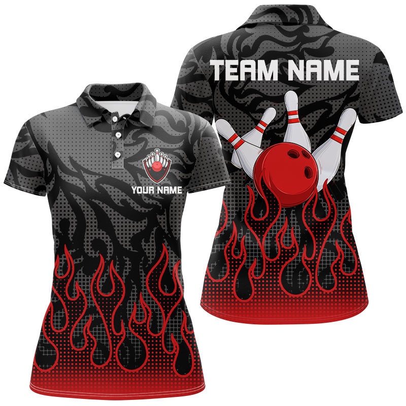 Red Flame Fire Womens bowling shirts black camo Bowling Jerseys Personalized Bowling Team Shirts NQS8493
