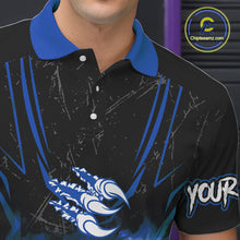 Load image into Gallery viewer, Black and Blue Flame Eagle Bowling Shirt For Men Custom Team Name Bowling Jerseys For Bowlers NQS10673