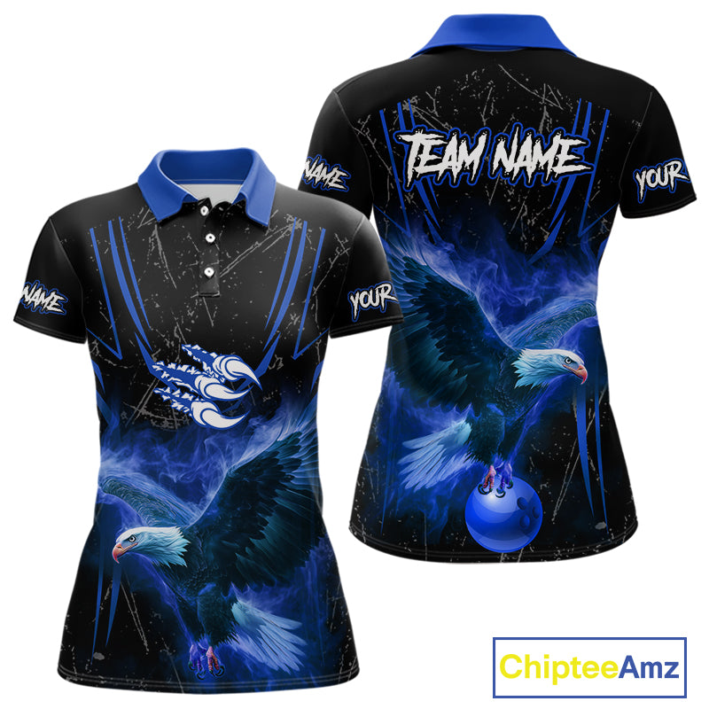 Black and Blue Flame Eagle Bowling Shirt For Women Custom Team Name Bowling Jerseys For Bowlers NQS10673