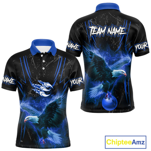 Black and Blue Flame Eagle Bowling Shirt For Men Custom Team Name Bowling Jerseys For Bowlers NQS10673