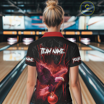 Black and Red Flame Eagle Bowling Shirt For Women Custom Team Name Bowling Jerseys For Bowlers NQS10674