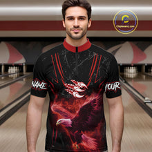 Load image into Gallery viewer, Black and Red Flame Eagle Bowling Shirt For Men Custom Team Name Bowling Jerseys For Bowlers NQS10674