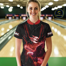 Load image into Gallery viewer, Black and Red Flame Eagle Bowling Shirt For Women Custom Team Name Bowling Jerseys For Bowlers NQS10674