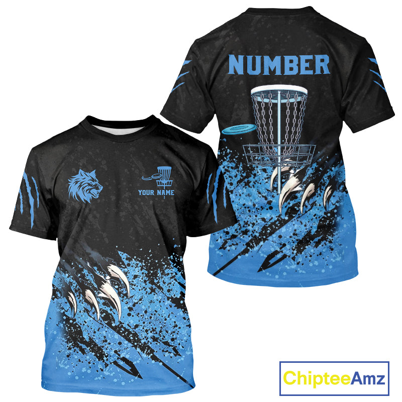 Blue Camo Wolf Disc golf T-Shirts Custom Team Disc Golf top, Disc Golf Gifts NQS10678