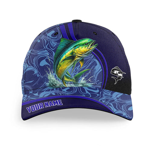 Mahi Mahi fishing blue camo Custom fishing hats, saltwater Angler Dorado fishing hat cap NQS8953