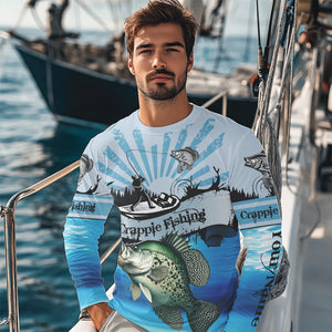 Personalized Crappie Fishing Jerseys blue Long Sleeve Fishing Shirts, Crappie fishing jerseys NQS8957