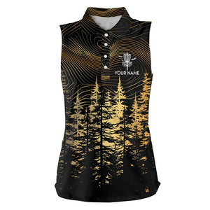 Black and Gold Forest Sleeveless polo shirts custom disc golf apparel, best gifts for disc golfers NQS9199