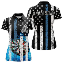 Load image into Gallery viewer, Blue Flame Dart Board Black and White American Flag Custom Team Dart Polo, Quarter Zip Shirt For Women NQS9201