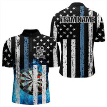 Load image into Gallery viewer, Blue Flame Dart Board Black and White American Flag Custom Team Dart Polo, Quarter Zip Shirt For Men NQS9201