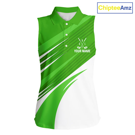 Green and white Sleeveless Golf Polo Shirt custom golf tops for ladies, personalized golf gifts NQS11272