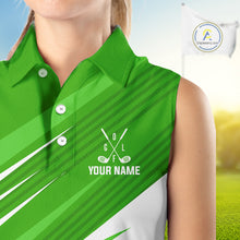 Load image into Gallery viewer, Green and white Sleeveless Golf Polo Shirt custom golf tops for ladies, personalized golf gifts NQS11272