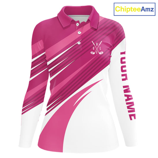 Pink and white Womens golf polo shirts custom golf tops for ladies, personalized golf gifts NQS11273