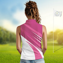 Load image into Gallery viewer, Pink and white Sleeveless Golf Polo Shirt custom golf tops for ladies, personalized golf gifts NQS11273